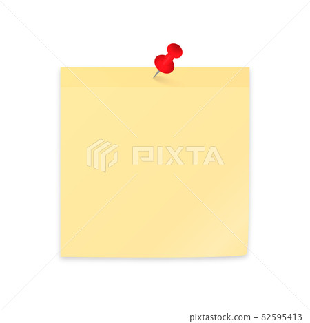 Yellow sticky note paper clipping with red push pin. Empty sticker and pushpin isolated on white. Stationery vector illustration. Yellow sticky note paper clipping with red push pin. Empty sticker and pushpin isolated on white. Stationery vector illustration. 82595413