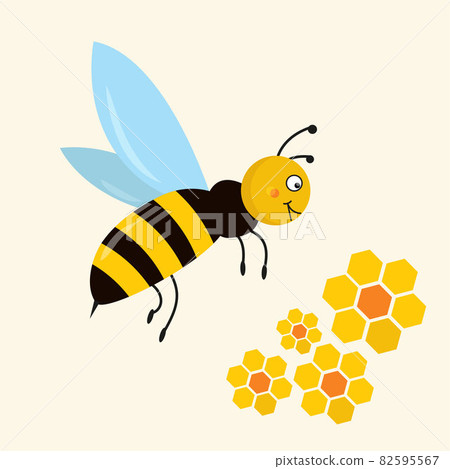 A cheerful bee flies over the flowers  82595567