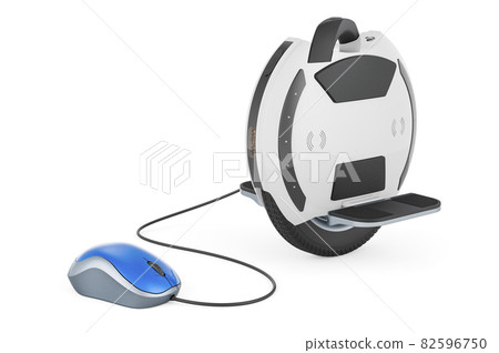 Electric unicycle, monowheel with computer mouse. 3D rendering Electric unicycle, monowheel with computer mouse. 3D rendering 82596750