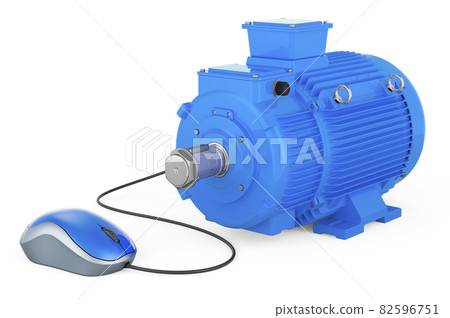 Electric motor with computer mouse. 3D rendering Electric motor with computer mouse. 3D rendering 82596751