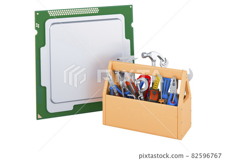CPU with toolbox. Service and repair of CPU, 3D rendering CPU with toolbox. Service and repair of CPU, 3D rendering 82596767
