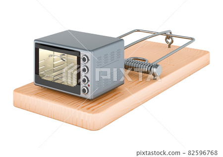 Convection toaster oven inside mousetrap, 3D rendering Convection toaster oven inside mousetrap, 3D rendering 82596768