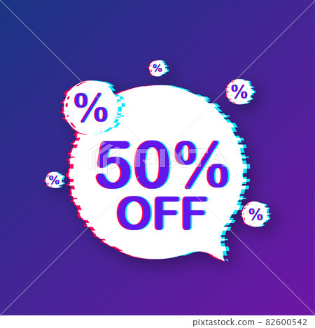 50 percent OFF Sale Discount Banner. Glitch icon. Discount offer price tag. Vector illustration. 50 percent OFF Sale Discount Banner. Glitch icon. Discount offer price tag. Vector illustration. 82600542