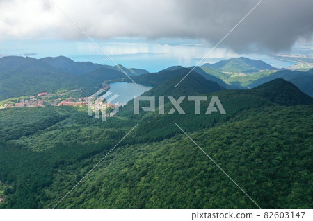 Aerial view near the Oshidori Pond on the Shimabara Peninsula 82603147