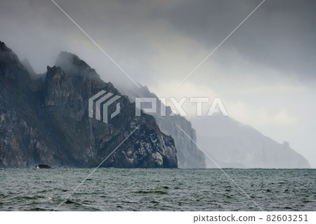 Epic panorama of the Bering Sea coastline. 82603251