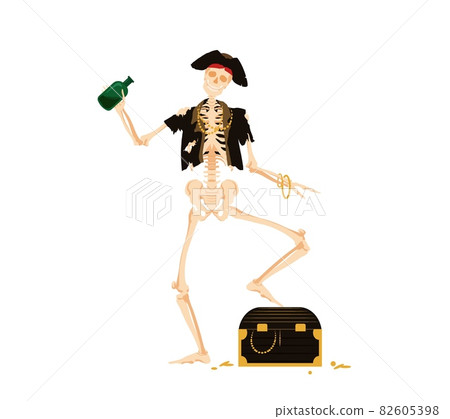 Dancing pirate skeleton on treasure chest Dancing pirate skeleton on treasure chest 82605398