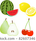 Illustration of simple watermelon, lemon, pear, cherry 82607346