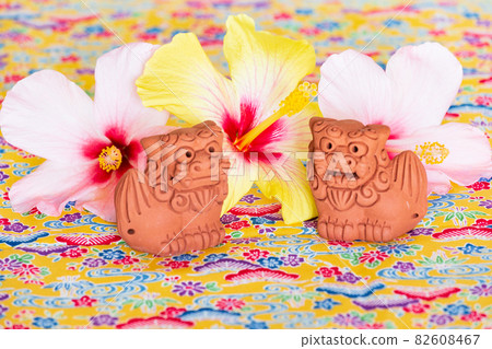 Hibiscus and Shisa riding on Mincer weave 82608467