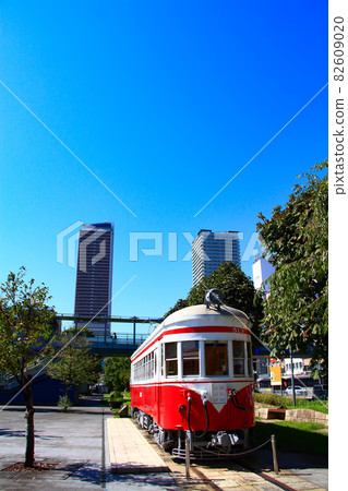 Scenery with abandoned tram trains in front of JR Gifu Station 82609020