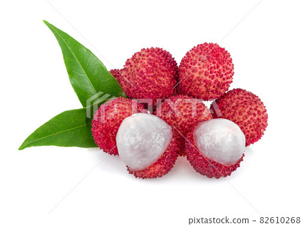 Lychee with leaves isolated on white background 82610268