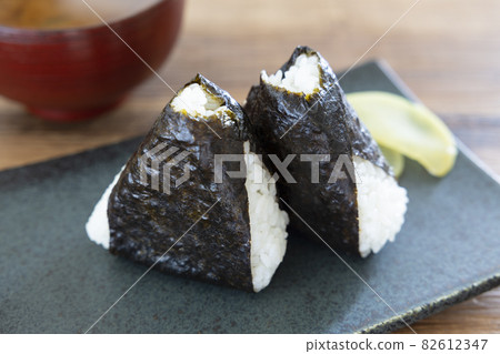 Rice balls and miso soup Rice balls and miso soup 82612347