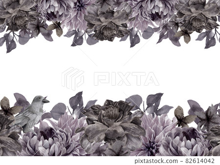 Dark, Black flowers Watercolor Borders and Frames 82614042