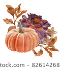 Halloween and flowers Watercolor Cliparts 82614268