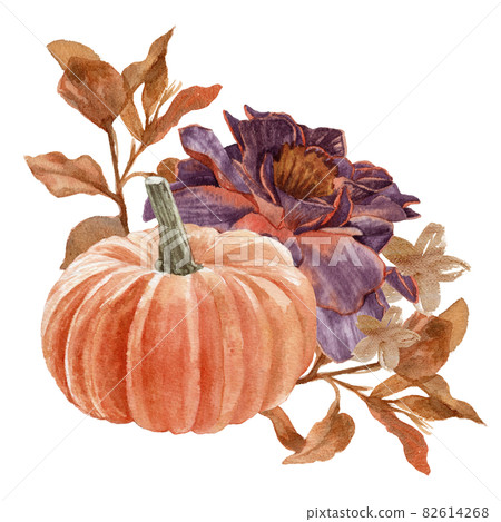 Halloween and flowers Watercolor Cliparts 82614268