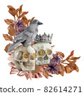 Halloween and flowers Watercolor Cliparts 82614271