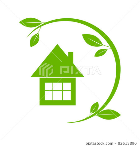 Green house with leaves, eco icon concept - Stock Illustration ...