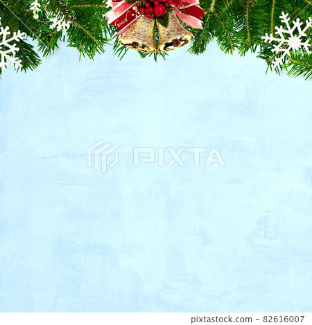 Blue background with snowflakes and fir trees Blue background with snowflakes and fir trees 82616007