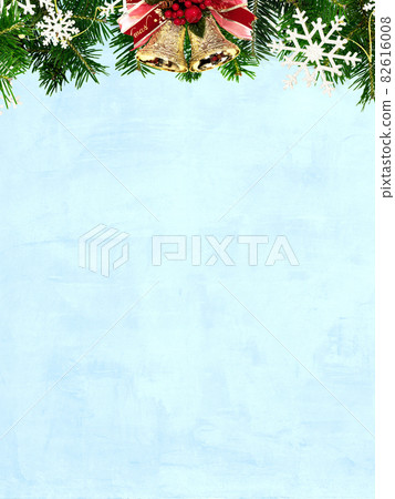 Blue background with snowflakes and fir trees 82616008