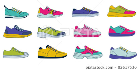 Doodle sneakers. Hand drawn sport and casual... - Stock Illustration ...