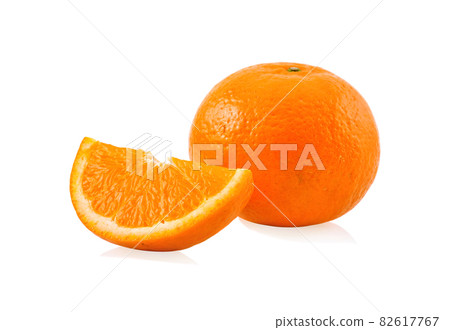 Orange fruit with slice isolated on white background. Orange fruit with slice isolated on white background. 82617767