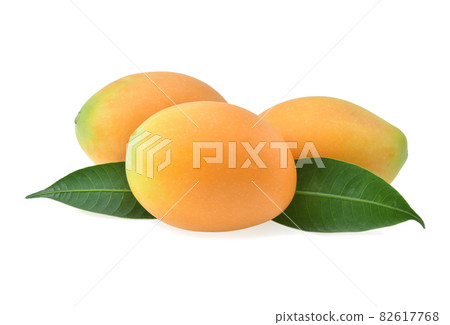 Sweet Yellow Marian plum with leaves isolated on white background. 82617768