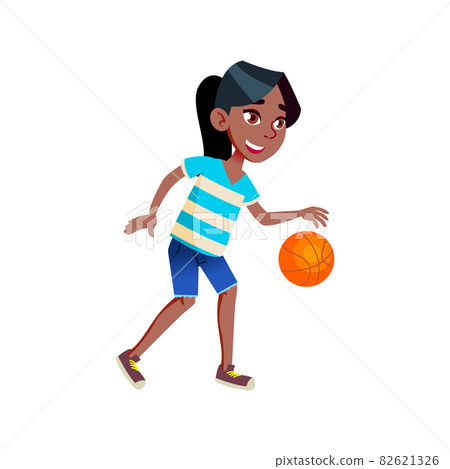 School Girl Playing Basketball Sport Game Vector - Stock Illustration ...