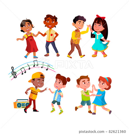 Boy And Girl Children Dancing Together Set Vector 82621360