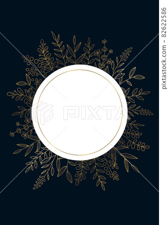 海軍背景上的花卉設計框架線描插圖金色 82622586