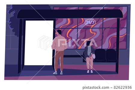 Illuminated blank billboard, advertising banner by the bus stop Illuminated blank billboard, advertising banner by the bus stop 82622936
