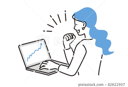 一個看著電腦擺出膽量姿勢的女人 82622937