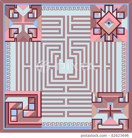 Silk scarf with a geometric pattern. Silk scarf with a geometric pattern. 82623696