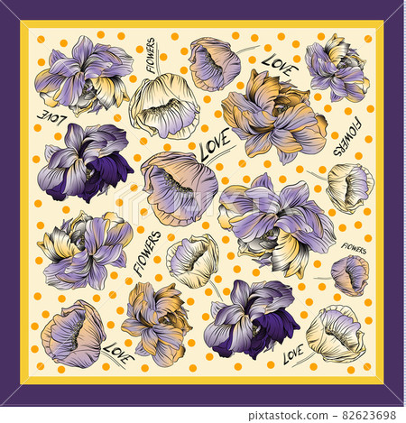 Colorful silk scarf with flowering poppy and peonies. 82623698