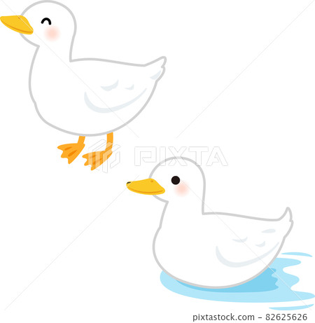 Standing ducks and ducks moving on the surface of the water 82625626