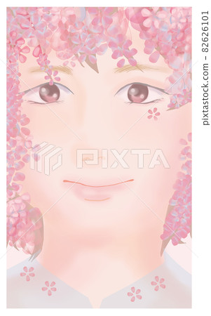 Illustration of a cherry blossom girl with a pale touch Illustration of a cherry blossom girl with a pale touch 82626101
