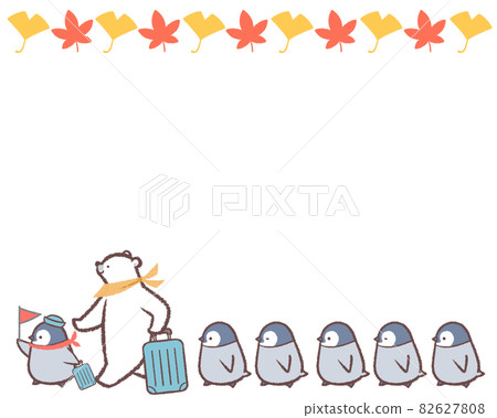 Frame of multiple penguins, polar bears and autumn leaves Frame of multiple penguins, polar bears and autumn leaves 82627808