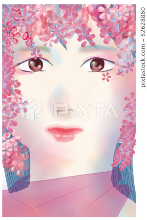 Illustration of a cherry blossom girl staring with moist eyes Illustration of a cherry blossom girl staring with moist eyes 82628860