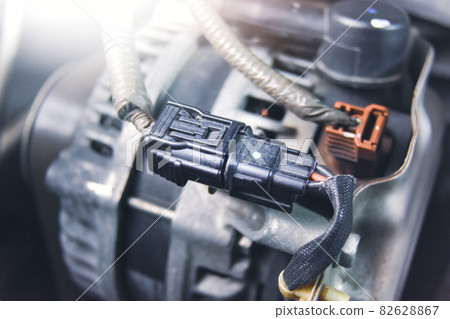 Connector socket and wire of the car alternator in the car 82628867