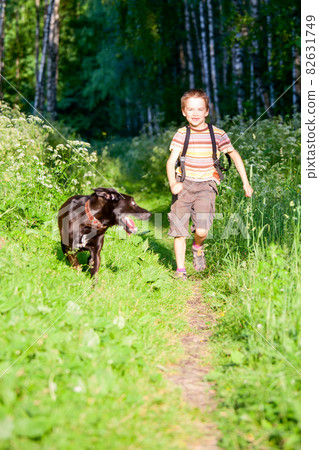 Kid with a dog 82631749