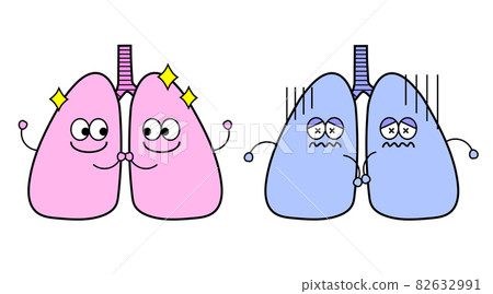 Simple and cute character illustration of lungs. Healthy and unhealthy. Simple and cute character illustration of lungs. Healthy and unhealthy. 82632991