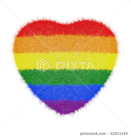 Realistic 3D illustration of the cute fluffy rainbow LGBT pride or gay pride flag fur heart isolated on white Realistic 3D illustration of the cute fluffy rainbow LGBT pride or gay pride flag fur heart isolated on white 82633284