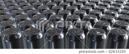 Realistic panoramic 3D illustration of the metallic black aluminum drink cans rendered as background Realistic panoramic 3D illustration of the metallic black aluminum drink cans rendered as background 82633285