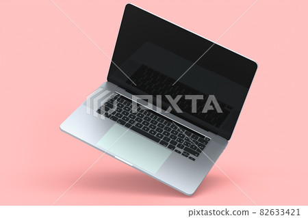 Realistic aluminum laptop with empty white screen isolated on pink background. 82633421