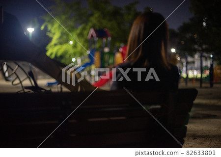 Pensive woman in the park at night 82633801