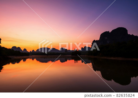 Nong Thale lake at dawn with twilight sky, Krabi 82635824