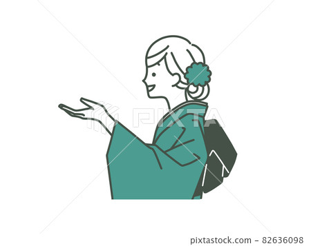 A woman in a kimono who is introducing and guiding-2 colors A woman in a kimono who is introducing and guiding-2 colors 82636098
