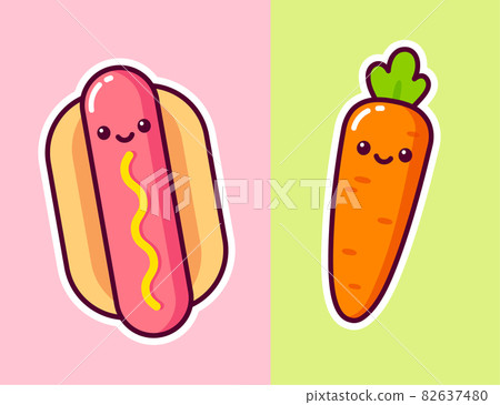 Cartoon hot dog and carrot Cartoon hot dog and carrot 82637480