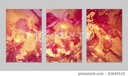 Marble set of gold, maroon and magenta backgrounds with texture 82640528