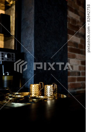 golden retro coffee cups 82642758