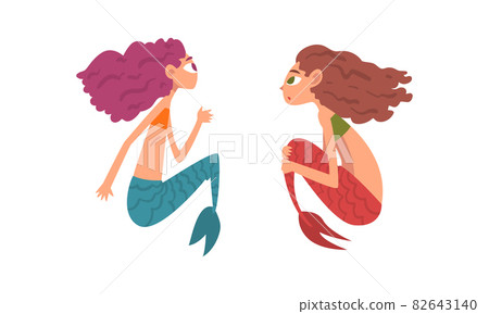 Mermaid or Seamaid with Lush Hair Floating Underwater Vector Set Mermaid or Seamaid with Lush Hair Floating Underwater Vector Set 82643140