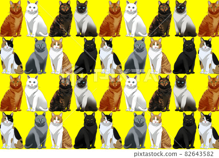 Seamless pattern of cats on a bright yellow... - Stock Illustration ...